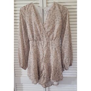 Animal Print Romper Peasant Long Sleeve Japza Women's Jumpsuits Wide leg Outfit